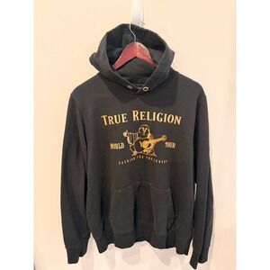 True Religion Hoodie Black Gold Logo World Tour Pullover Large